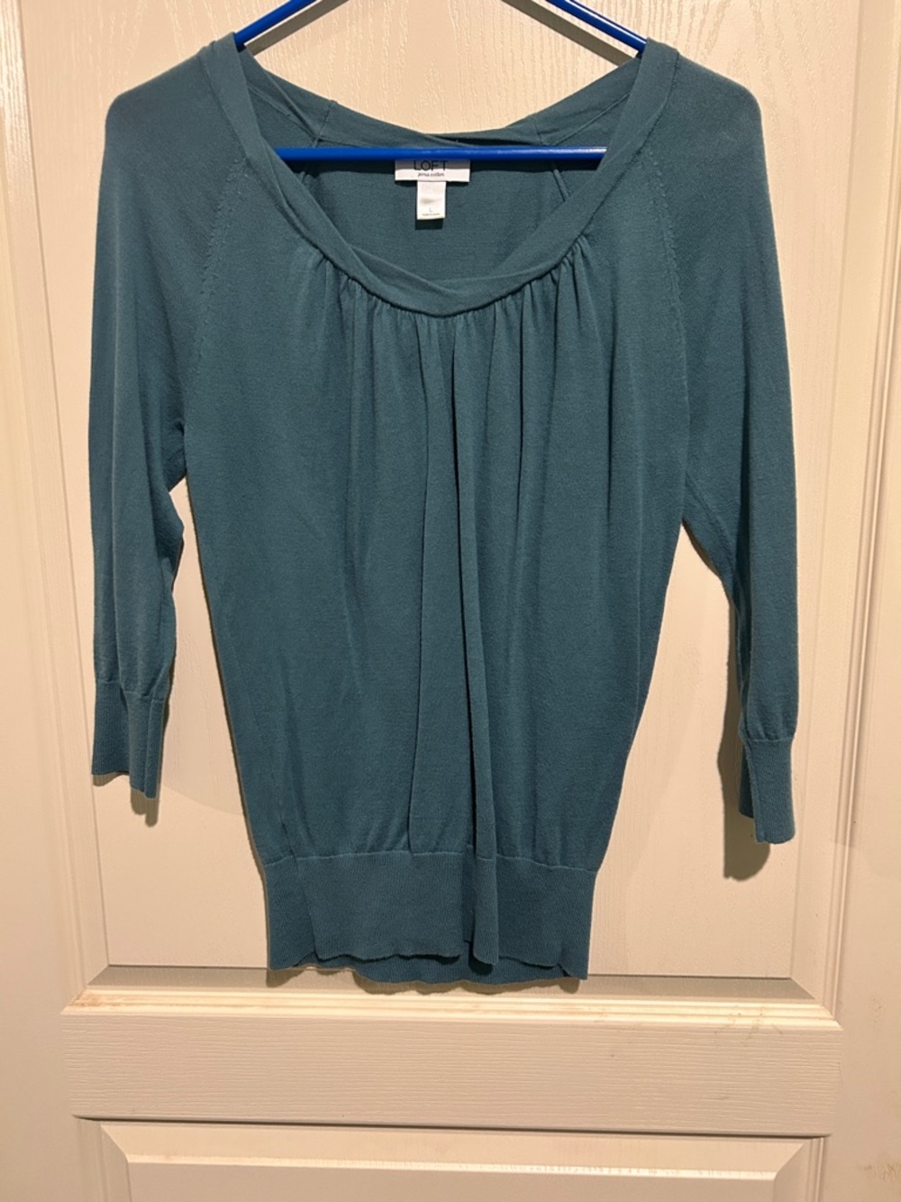 LOFT Teal-Green Scoop Neck Long Sleeve Knit Top